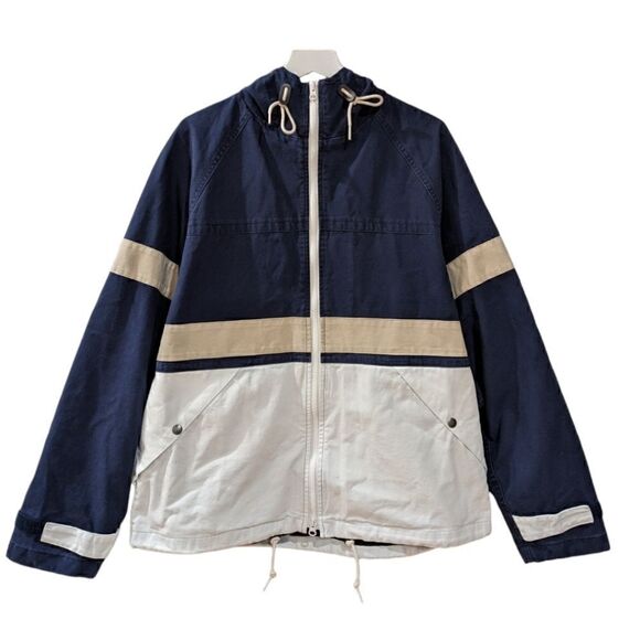 NWT J. Crew Topsail Hooded Cotton Nautical jacket in Colorblock Men's Size L - Picture 2 of 11